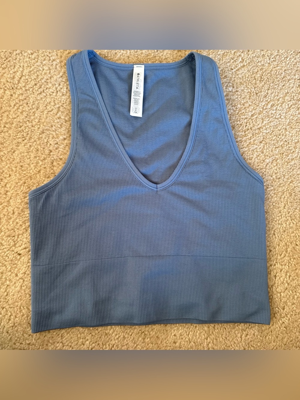 Athleta Blue Ribbed V-Neck Cropped Tank